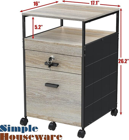SHW Rolling File Cabinet w/ 2 Drawers & Open Shelf, Maple