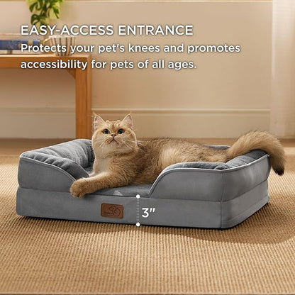 Bedsure Cat Beds for Indoor Cats - Washable Bolster Dog Sofa Beds for Extra Small Dogs, Supportive Foam Pet Couch Bed with Removable Washable Cover, Waterproof Lining and Nonskid Bottom, Grey
