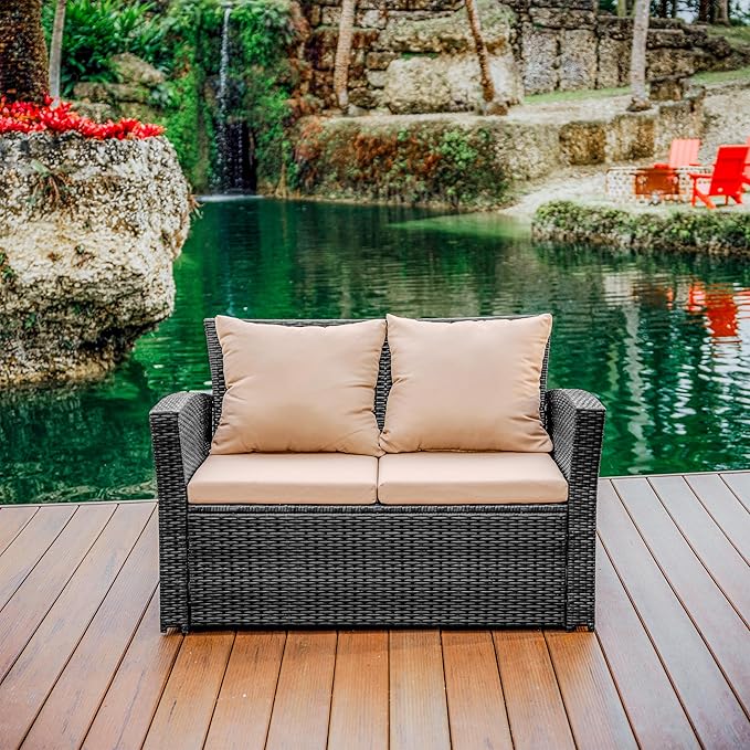 Nestl Wicker Outdoor Furniture Set - 4 Piece Patio Set (Grey/Beige)