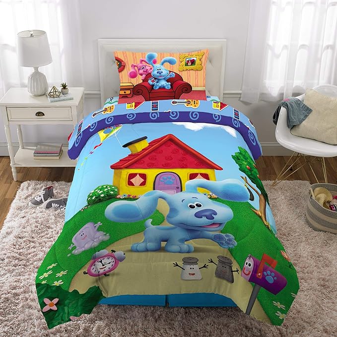 Franco Kids Bedding Super Soft Comforter and Sheet Set, 4 Piece Twin Size, Blues Clues