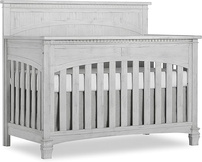 Evolur Santa Fe 5-in-1 Convertible Crib in Antique Mist, Greenguard Gold Certified, Features 3 Mattress Heights, Wooden Nursery and Bedroom Furniture, Baby Crib