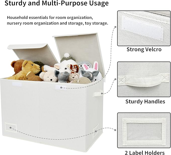 GRANNY SAYS Large Storage Bins with Lids, Foldable Storage Chest with Handles, Stuffed Animal Storage for Playroom, Living Room, Pearl White