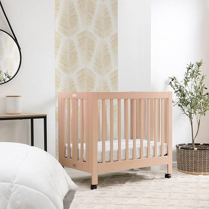 Babyletto Origami Mini Portable Folding Crib with Wheels in Canyon, 2 Adjustable Mattress Positions, Greenguard Gold Certified