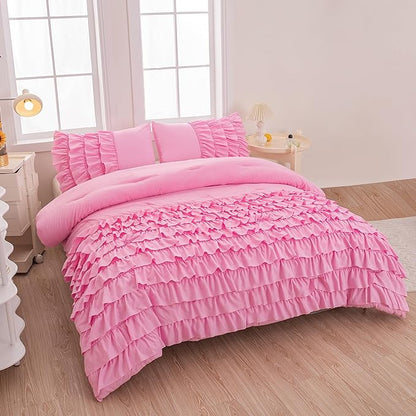Pink Twin Comforter Set for Girls, 5 Pcs Bed in a Bag Twin for Teen Girls, Princess Bedding Set for Girls, Twin Size Comforter Sets for Girls with 1 Fitted Sheet and 1 Flat Sheet