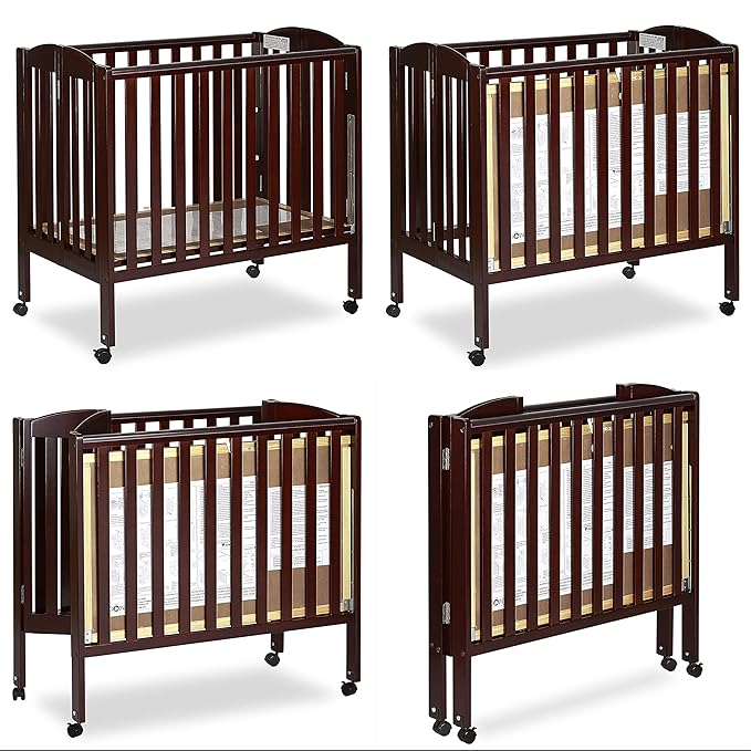 3 in 1 Portable Folding Stationary Side Crib in Espresso, Greenguard Gold Certified , 41x26x40 Inch (Pack of 1)
