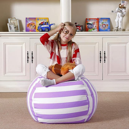 Aubliss Stuffed Animal Bean Bag Storage Chair (Purple/White Striped, Medium (32''))