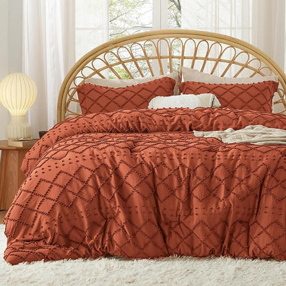 Bedsure King Size Comforter Set - Terracotta Comforter, Boho Tufted Shabby Chic Bedding Comforter Set, 3 Pieces Farmhouse Bed Set for All Seasons, Fluffy Soft Bedding Set with 2 Pillow Shams