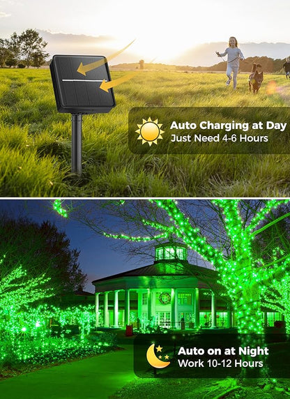 Minetom Solar String Lights Outdoor, 40FT 100 LED String Lights Solar Powered with 8 Lighting Modes, Green String Lights for St Patrick Decoration, Waterproof Solar Lights for Outside Tree Yard, Green
