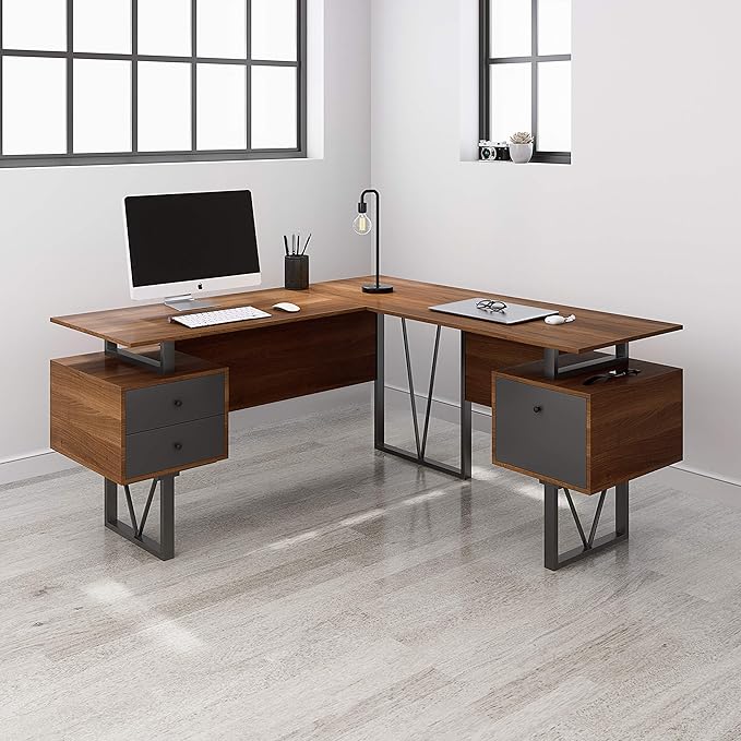 NicBex Laik-DW-00045-DX Desks, 59" W x 57.75" D x 30" H, Walnut
