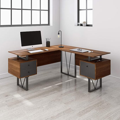 NicBex Laik-DW-00045-DX Desks, 59" W x 57.75" D x 30" H, Walnut