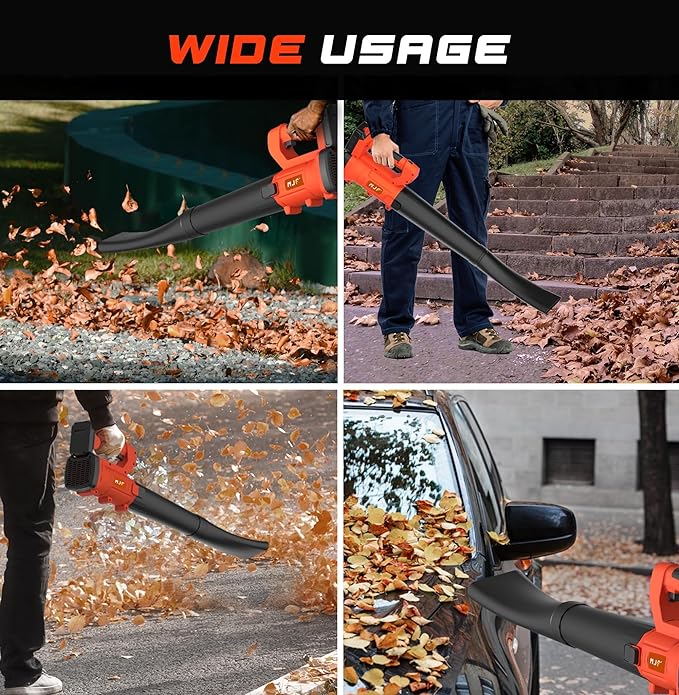 MJF Cordless Leaf Blower, 150MPH, 350CFM, 20V Brushless Motor, 2x2000mAh Batteries and Fast Charger, Lightweight, Electric Blower for Lawn Care, Yard Cleaning