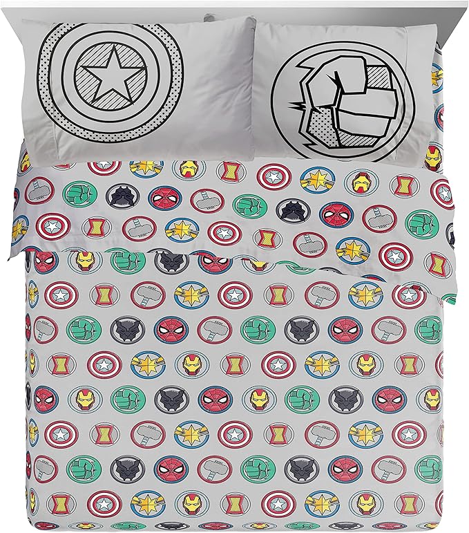 Jay Franco Marvel Avengers Pop 7 Piece Queen Size Bed Set - includes Comforter & Sheet Set - Super Soft Fade Resistant Microfiber (Official Marvel Product)