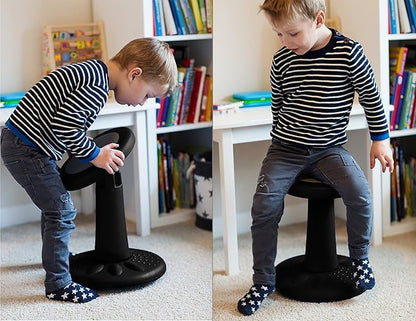 Studico ActiveChairs Kids Wobble Chair, Flexible Preschool & Elementary Classroom Seating, Improves Focus, Posture & Helps ADHD/ADD, Sensory Chair, [Active Fidget Chairs], 14" Stool, Ages 3-7, Black