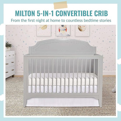JPMA & Greenguard Gold Certified Milton 5-in-1 Convertible Crib Made with Sustainable New Zealand Pinewood in Pebble Grey, Non-Toxic Finish