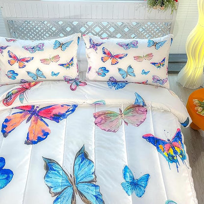 CVHOUSE Bedding Set, Full Size, Butterfly Design for Girls Kids Teens, 3Pcs Including Comforter and 2 Pillowcases