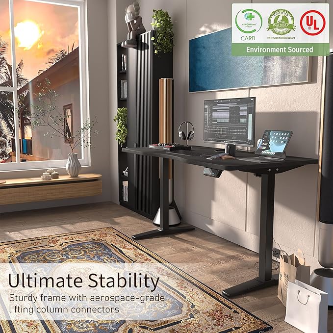 Monomi Height Adjustable Electric Standing Desk, 55 x 28 Inches Stand up Desk, Sit Stand Home Office Computer Desk(Black Frame+Marble Black Top)