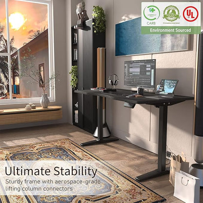 Monomi Height Adjustable Electric Standing Desk, 55 x 28 Inches Stand up Desk, Sit Stand Home Office Computer Desk(Black Frame+Marble Black Top)