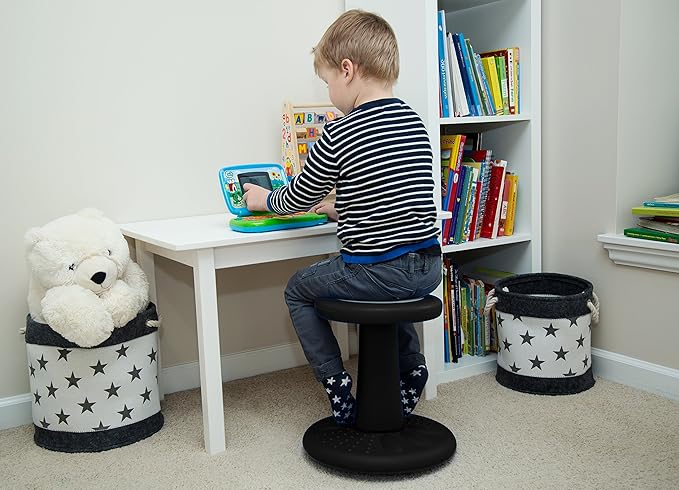 Studico ActiveChairs Kids Wobble Chair, Flexible Preschool & Elementary Classroom Seating, Improves Focus, Posture & Helps ADHD/ADD, Sensory Chair, [Active Fidget Chairs], 14" Stool, Ages 3-7, Black