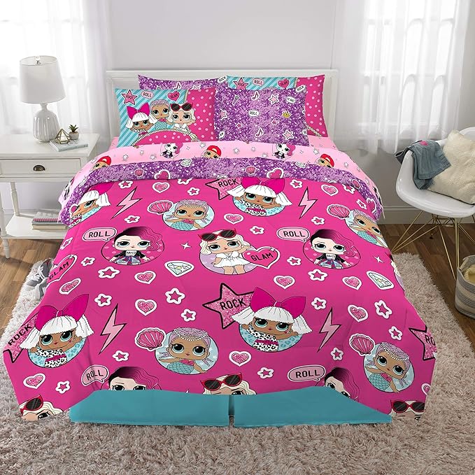 Franco Kids Bedding Super Soft Comforter and Sheet Set with Sham, 7 Piece Full Size, LOL Surprise