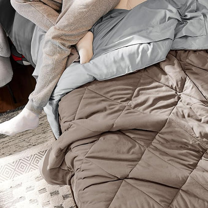 Bedsure Taupe Twin XL Comforter Set - 5 Pieces Reversible Twin XL Bed in a Bag Twin XL Bed Set with Comforters, Sheets, Pillowcase & Sham, Twin XL Bedding Sets