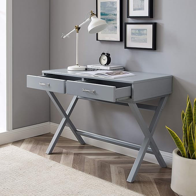 Linon Grey Campaign Style Sawyer Desk