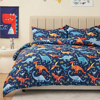 Queen Dinosaur Kids Bedding Set for Boys, 3 Pieces Queen Dinosaur Kids Comforter Sets, Super Soft Lightweight for All Seasons, Includes 1 Comforter (88"x88") and 2 Pillowcase (20"x26"+2")