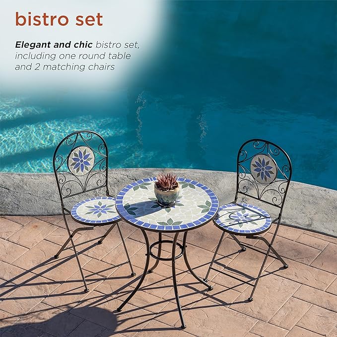 Alpine Corporation Blue and Beige Mosaic Bistro Set, 3-Piece