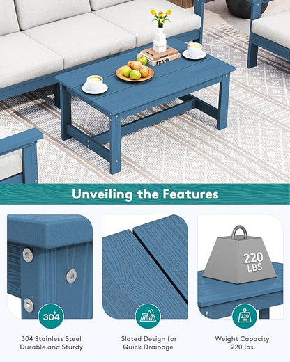 SERWALL HDPE Patio Coffee Table for Balcony, Deck, Blue