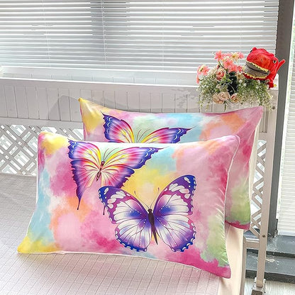 CVHOUSE Butterfly Bedding Set,Butterfly Comforter King,Butterfly Comforter Set for Girls Kids Teens,Butterflies Quilt Set with 1 Comforter and 2 Pillow Cases