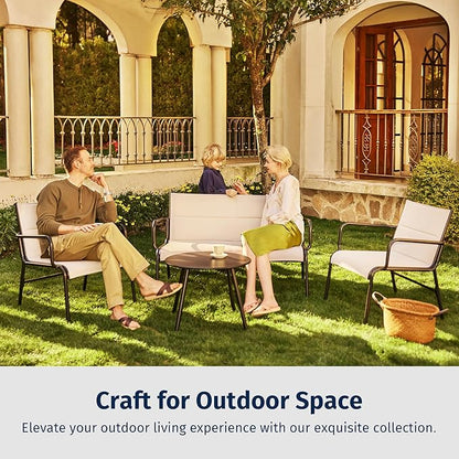 EAST OAK Outdoor Conversation Waterproof patio furniture set, 4-Pieces, Beige