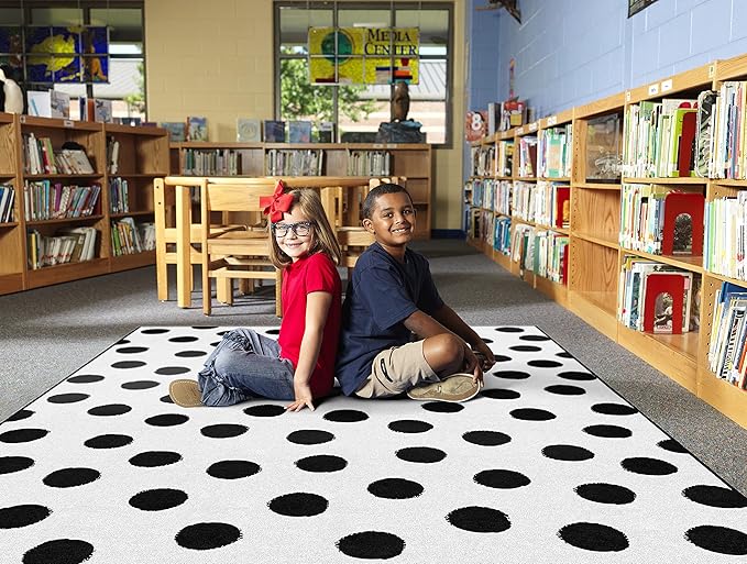 Flagship Carpets Schoolgirl Style Picasso Painted Dots Classroom Area Rug for Indoor Classroom Learning or Kid Bedroom Educational Play Mat, 7'6"x12', White