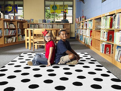 Flagship Carpets Schoolgirl Style Picasso Painted Dots Classroom Area Rug for Indoor Classroom Learning or Kid Bedroom Educational Play Mat, 7'6"x12', White