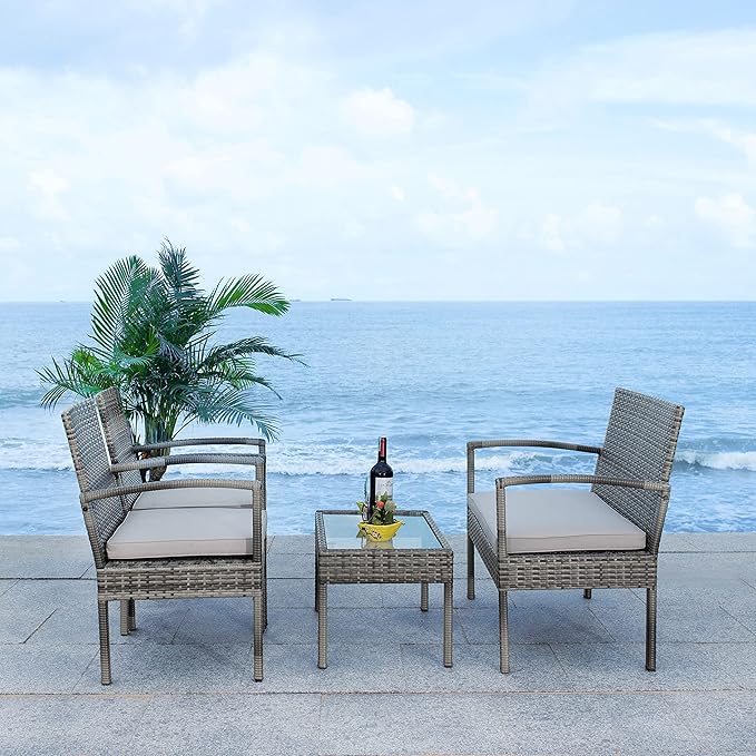 Safavieh PAT7507B Collection Bassey Grey 4-Piece Outdoor Living Patio Set