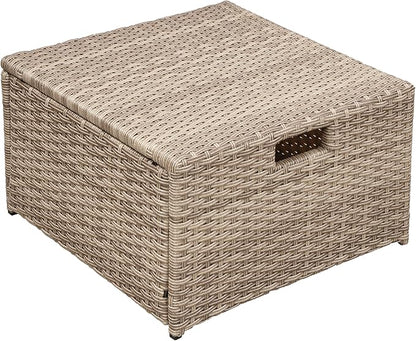 4-Piece Rattan Patio Furniture Sets, All Weather Outdoor Sectional Sofa Loveseat with Ottoman,Soft Cushions&Glass Table w/Shelf, Wicker Conversation Couch for Garden Backyard, Onesize, Gray