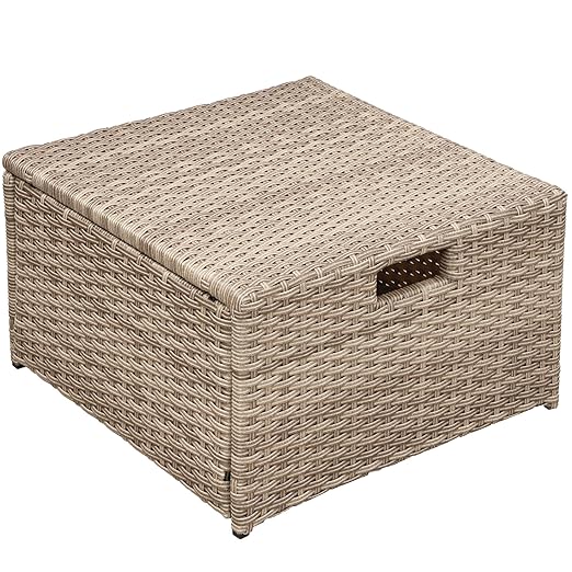 Set, 4 Piece Outdoor Wicker Rattan Sectional Sofa with Glass Table, Ottoman and Soft Cushions, Front Porch Apartment Patio Furniture for Backyard Lawn Garden, Onesize, E-Gray-e