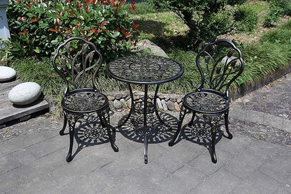 CG 3 Piece Bistro Set, Outdoor Patio Set, Anti-Rust Cast Aluminum Bistro Table Set for Park Yard Front Porch Furniture, Tulip, Antique Copper