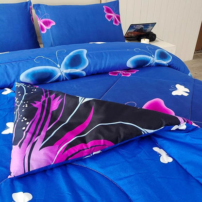 SDY 3PCS Butterfly Comforter Set Twin, Bed in a Bag Set Twin Quilt Set, Kawaii Comforter Purple Floral Bedding, Bedroom Decor Aesthetic for Girls, Kids, Toddler, Children, Teenage, Baby…