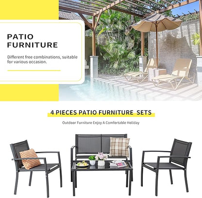 Shintenchi 4 Pieces Patio Furniture Set, Modern Design, Durable Steel Frame, Comfortable Textile Cushions, Easy to Move and Clean