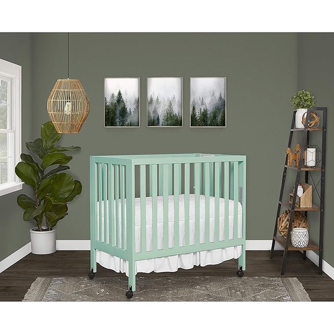 Jett Non-Full Size Folding Convertible Crib, Lightweight Portable Crib, Three Adjustable Mattress Height Settings, Easy to Fold Travel Crib, 1.5” Mattress Pad Included
