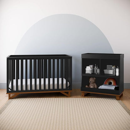 Storkcraft Santa Monica 5-in-1 Convertible Crib (Black with Vintage Driftwood) – GREENGUARD Gold Certified, Modern Design, Two-Tone Baby Crib, Converts to Toddler Bed, Daybed and Full-Size Bed
