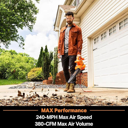 LawnMaster BV1210 Electric Blower Vacuum Mulcher 12 Amp 2-Speed Adjustment with Metal Impeller 240 MPH 380 CFM 16:1 Mulch Ratio