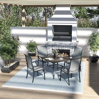 Pamapic 5 Pieces Patio Dining Set, Outdoor Table and Chairs for Garden Backyard Poolside Deck,Outdoor Furniture Set with Square Plastic-Wood Table Top,4 Textilene Chairs,Gray