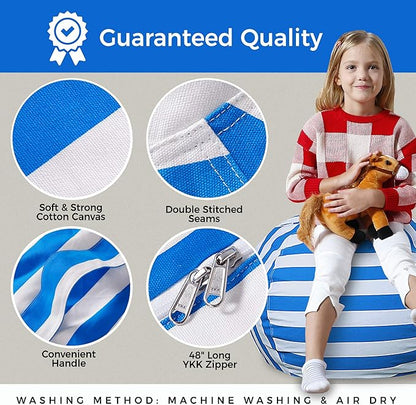 Aubliss Stuffed Animal Bean Bag Storage Chair (Blue/White Striped, Medium (32''))