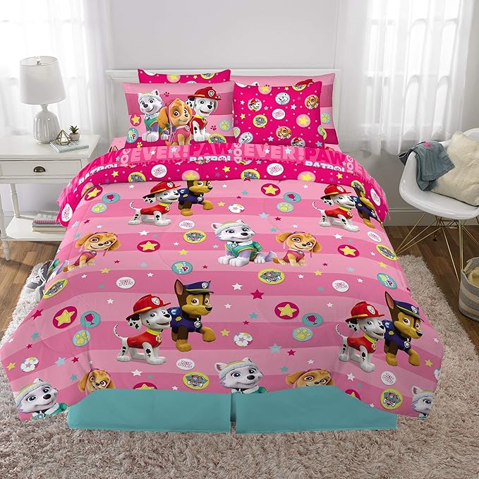 Paw Patrol Girls Kids Bedding Super Soft Comforter And Sheet Set With Sham, 7 Piece Full Size, (Official) Nickelodeon Product By Franco