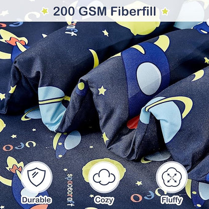 Mooreeke Bed in a Bag for Kids Boys Teens, 5 Pieces Twin Size Comforter Bed Set with Shams, Sheet Set, Space Planet Blue Black Super Soft Microfiber Kids Comforter Bedding Set