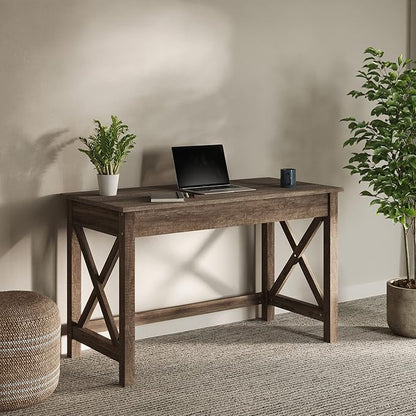 Lavish Home Writing Desk with X-Pattern Legs for Office, Bedroom, Computer, or Craft Table, 47-Inch Long, Light Tan Woodgrain