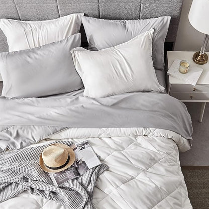 Bedsure White Twin Comforter Sets - 5 Pieces Reversible Twin Bedding Sets for College, White Extra Long Twin Bed Set with Comforters, Sheets, Pillowcase & Sham