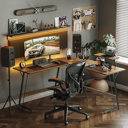 Cubiker L Shaped Desk, Computer Corner Desk, Gaming Desk with Monitor Stand, Home Office Study Writing Workstation, Space-Saving, Rustic Brown