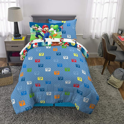 Franco Kids Bedding Super Soft Comforter and Sheet Set with Sham, 5 Piece Twin Size, Mario