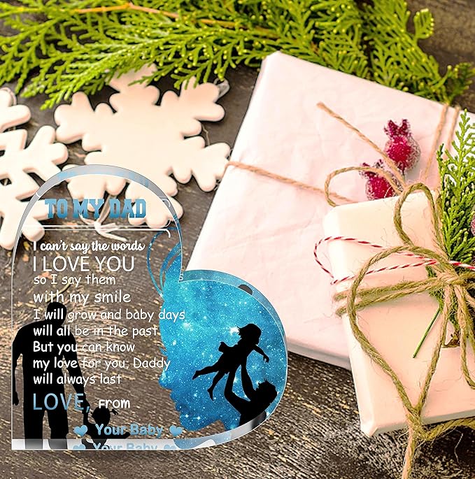 Birthday Gifts for Dad Father, Blue Heart Shaped Acrylic Desk Decor for Home Office Gifts for Dad from Daughter